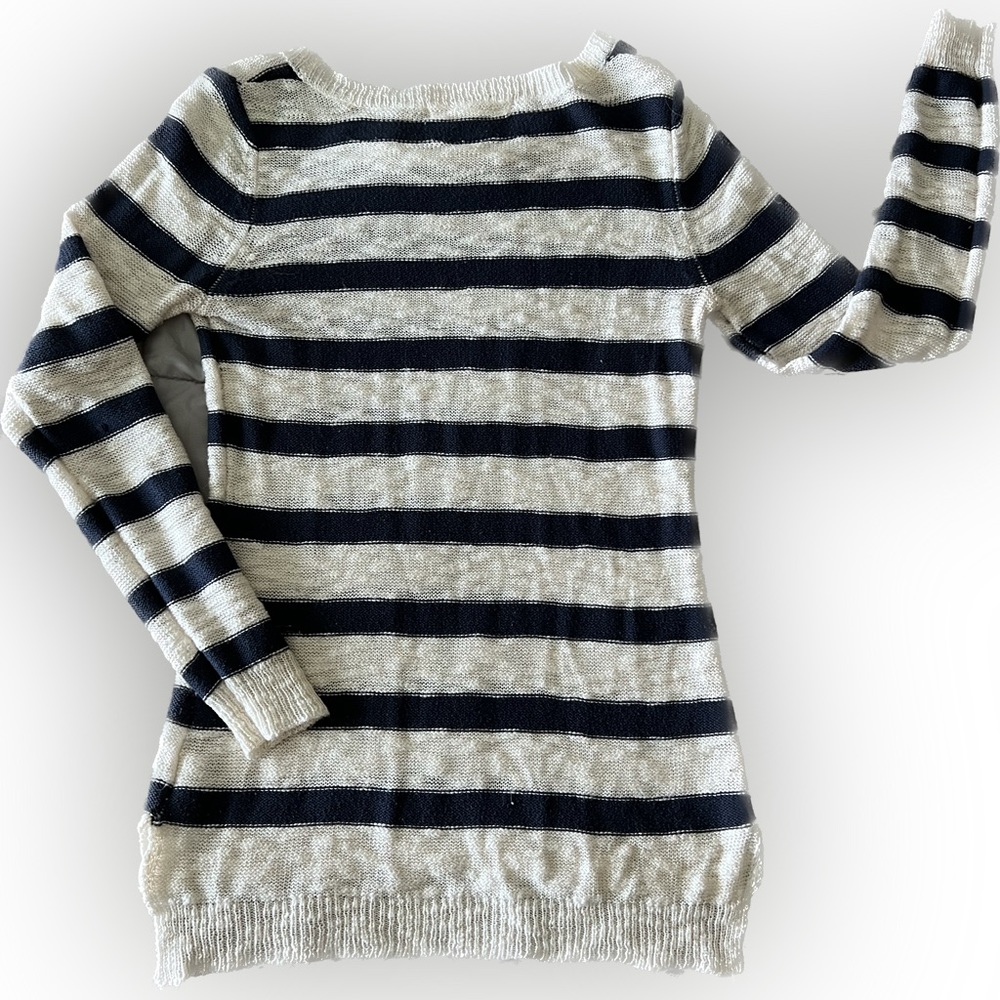 Pink Rose navy and white striped sweater. Size Small.